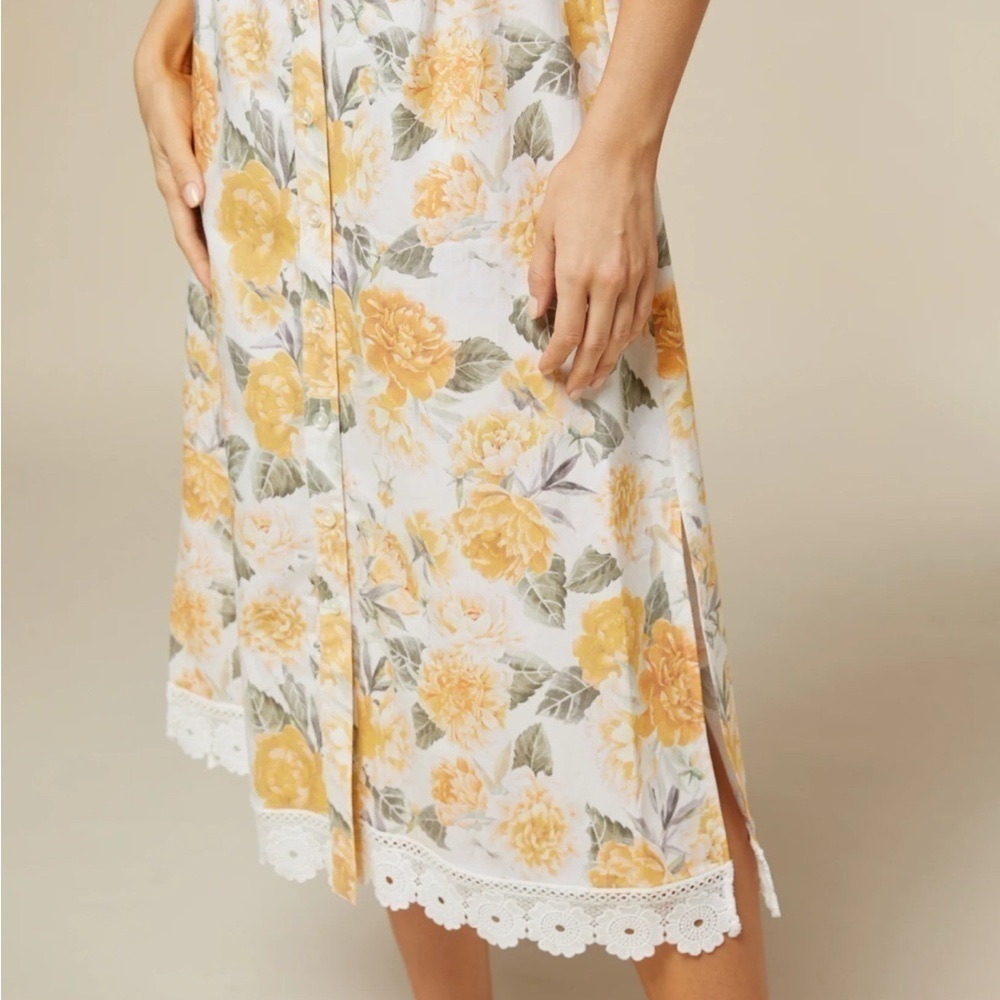 NEW Rachel Parcell Sleeveless Floral Midi Shirt Dress Ivory Yellow 10 - Picture 10 of 16
